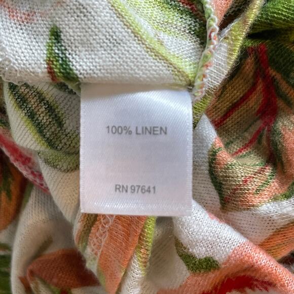 J. Jill Love Linen Womens Size MP Aloha Top Floral Tropical Tie Hem Medium Tee - Picture 6 of 8